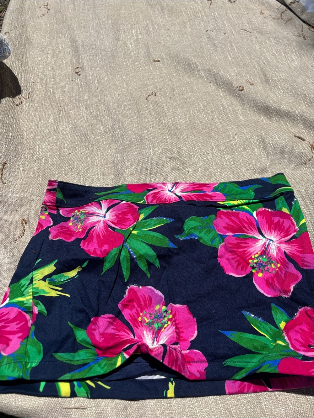 Hollister Navy Mini Skirt with Bright Pink Tropical Floral